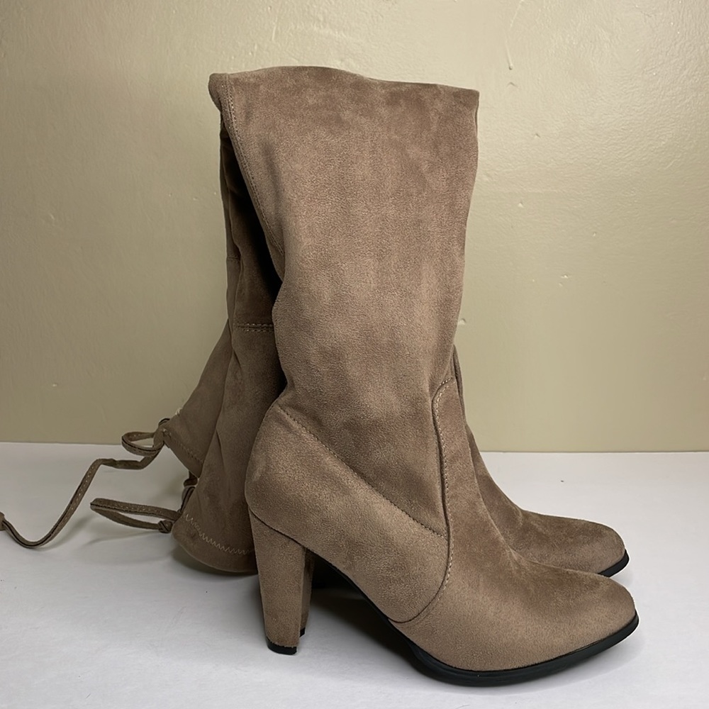 CATHERINE MALANDRINO Over-The-Knee Boots Light Brown “GORGEOUS” Faux Suede 7.5